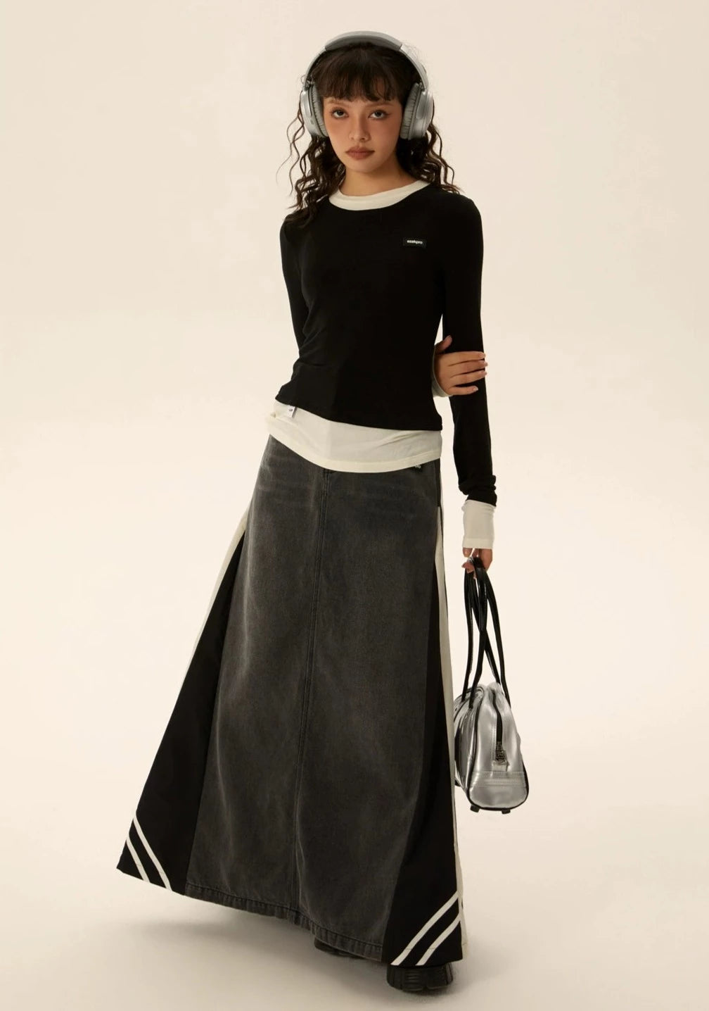 EZEK&STUDIO Vintage Splicing Denim Skirt