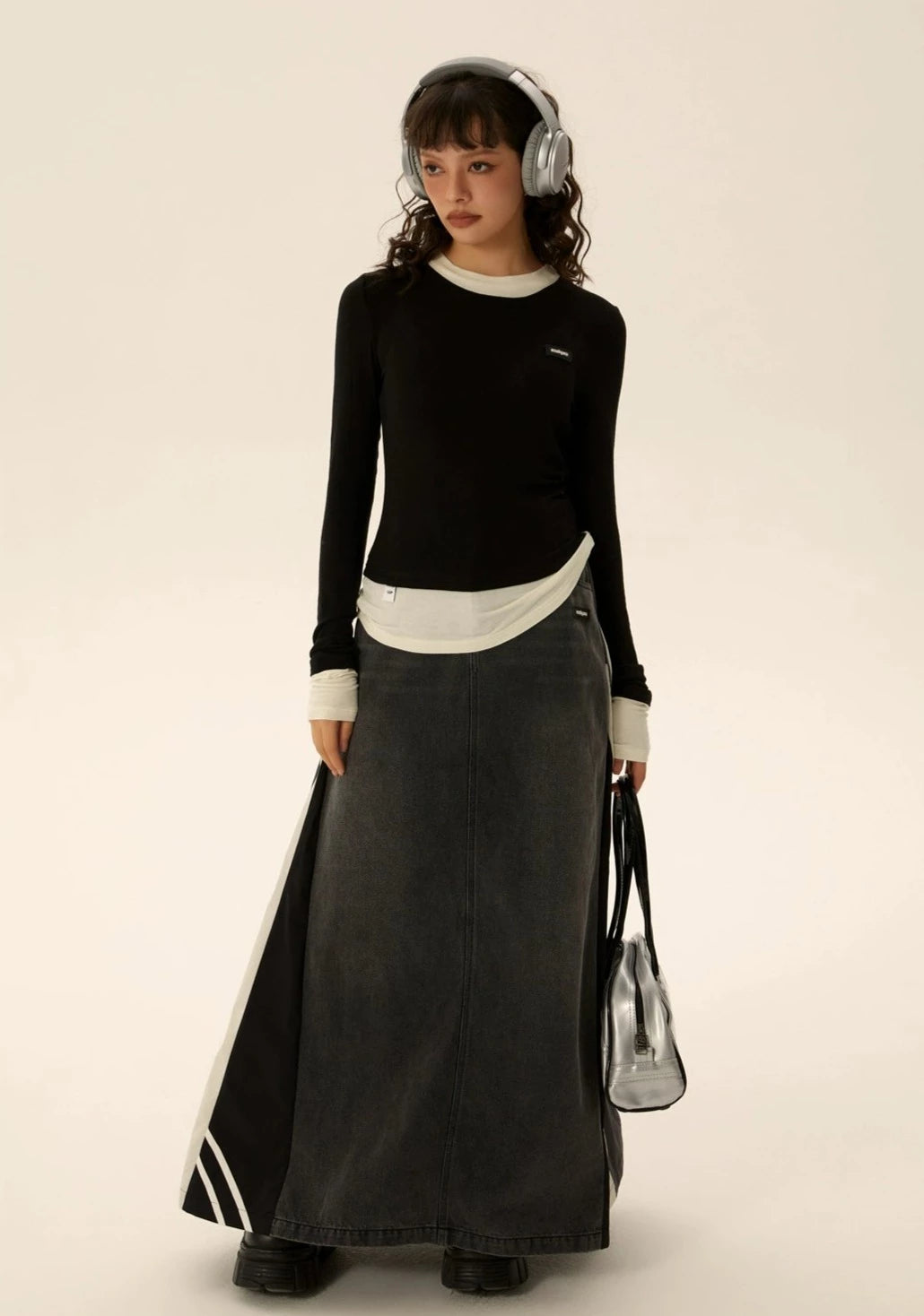 EZEK&STUDIO Vintage Splicing Denim Skirt