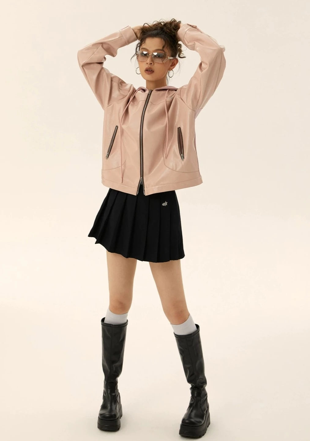 EZEK&STUDIO Hooded Leather Jacket