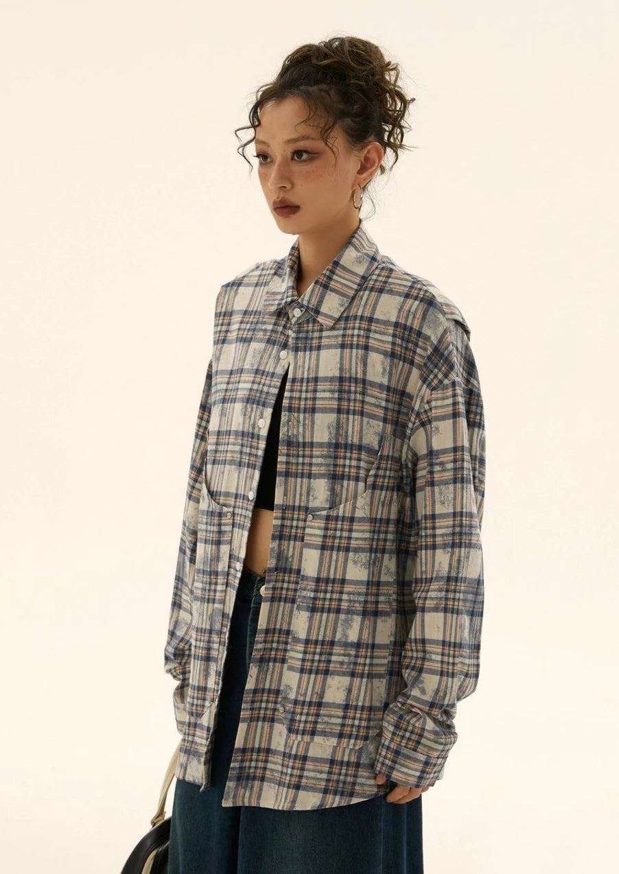 EZEK&STUDIO Retro Plaid Long-Sleeved Shirt