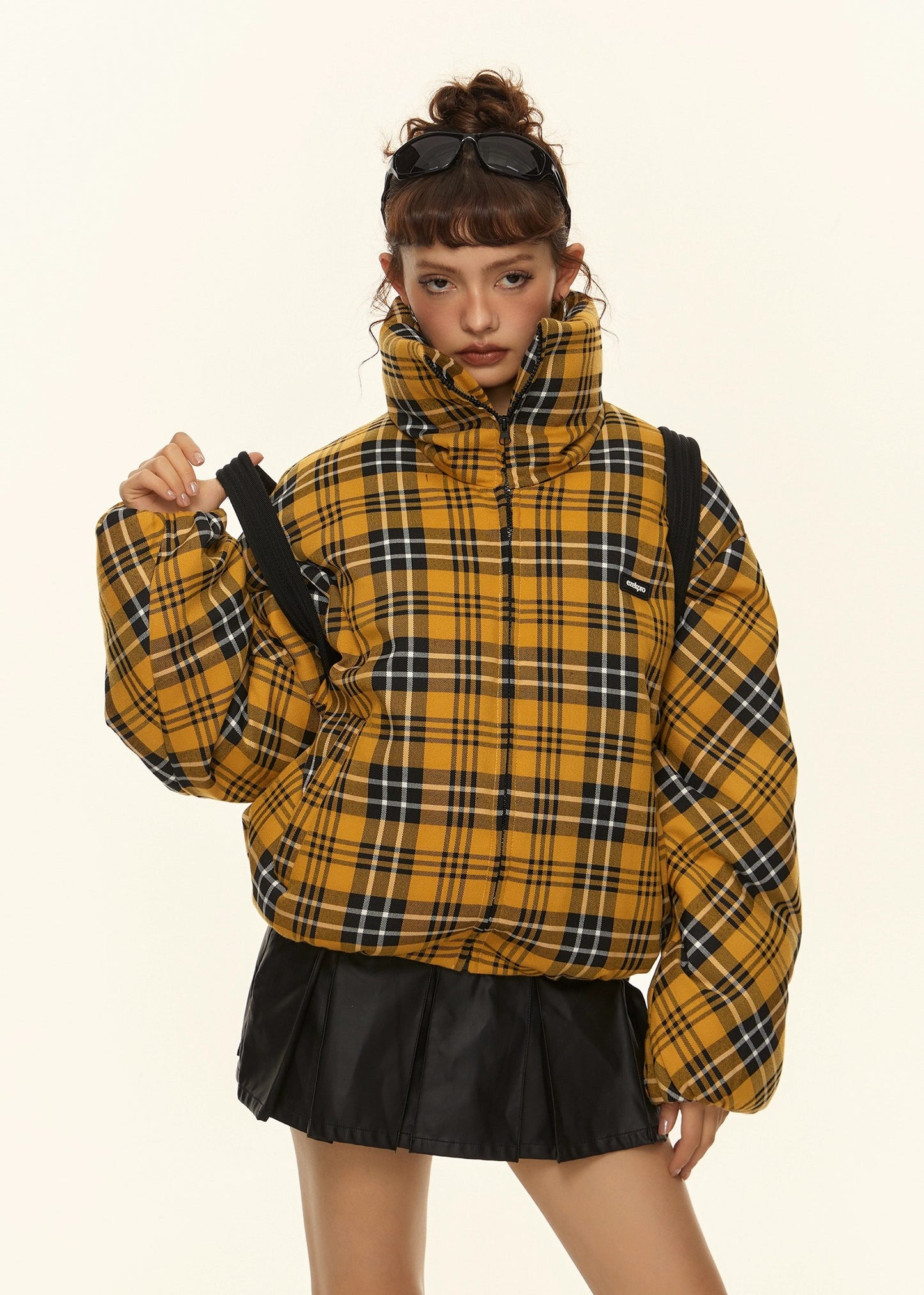EZEK&STUDIO American Retro Yellow Plaid Stand Collar Cotton Jacket