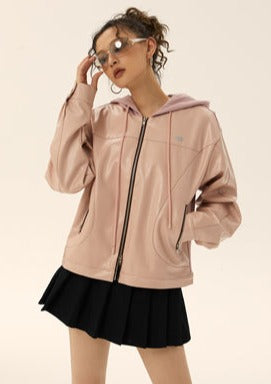 EZEK&STUDIO Hooded Leather Jacket