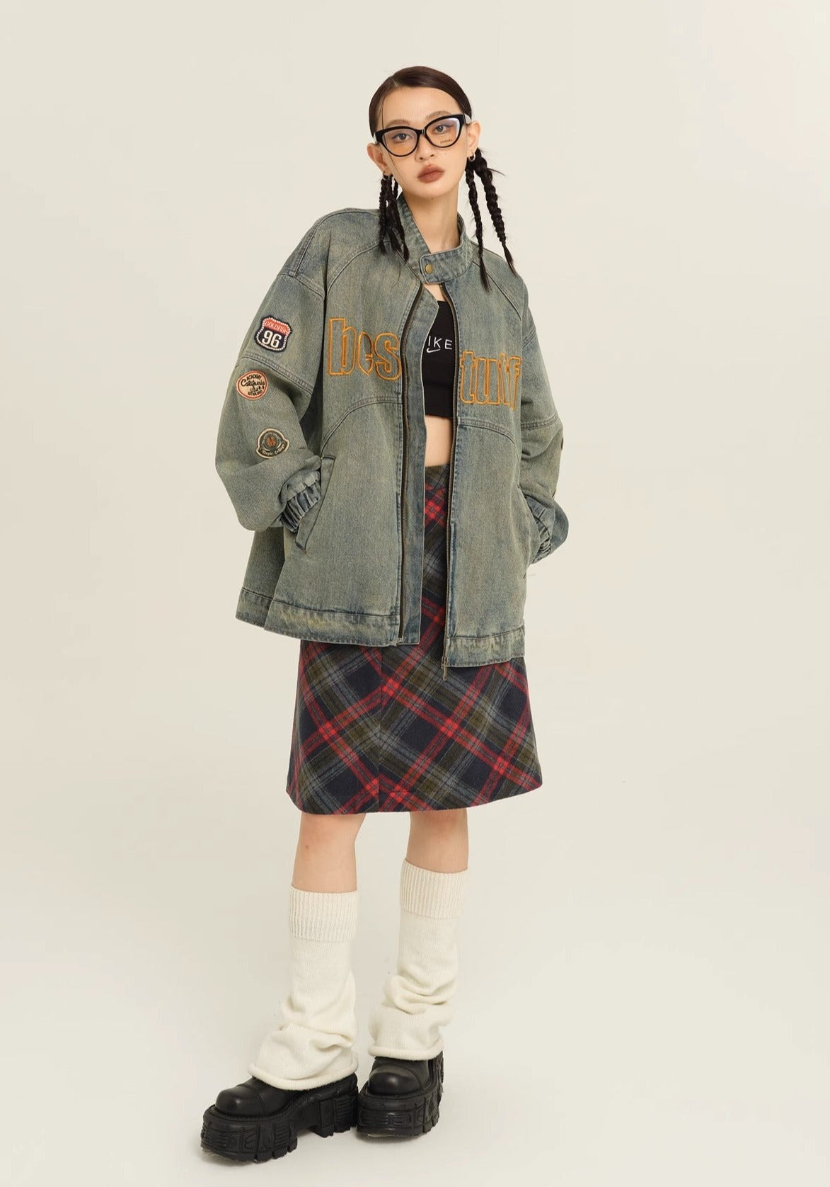EZEK&STUDIO Biker Wind Vintage Denim Jacket