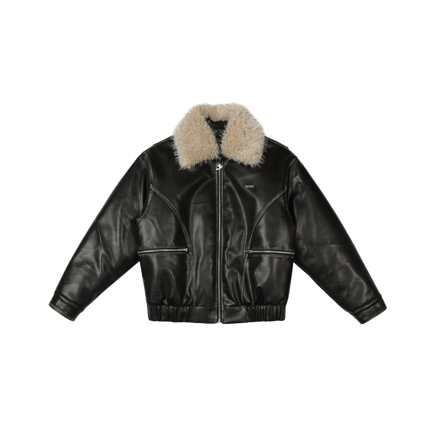 EZEK&STUDIO American retro fur lapels black leather jacket