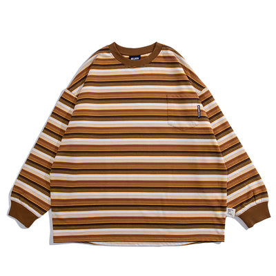 BELLKENIDE Seersucker Striped Long-Sleeved T-shirt