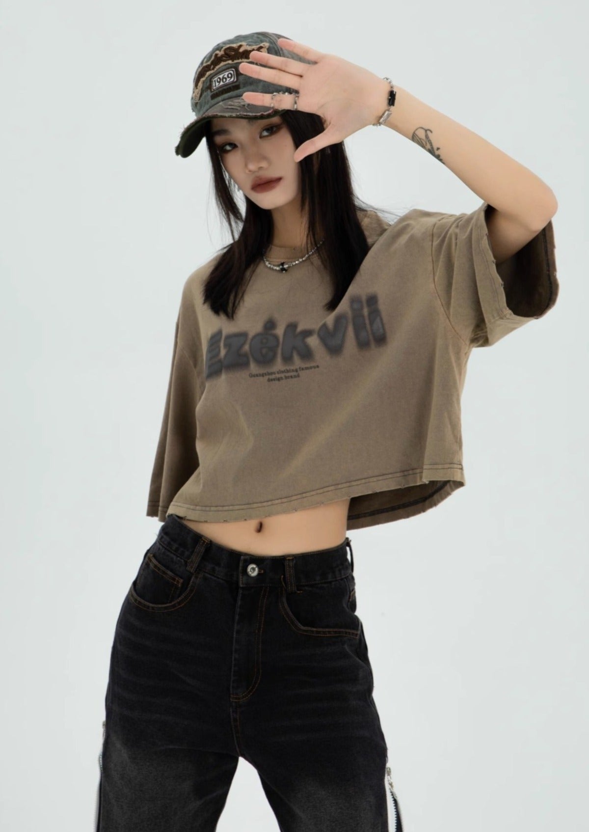 EZEK&STUDIO Brown Washed Old American T-shirt