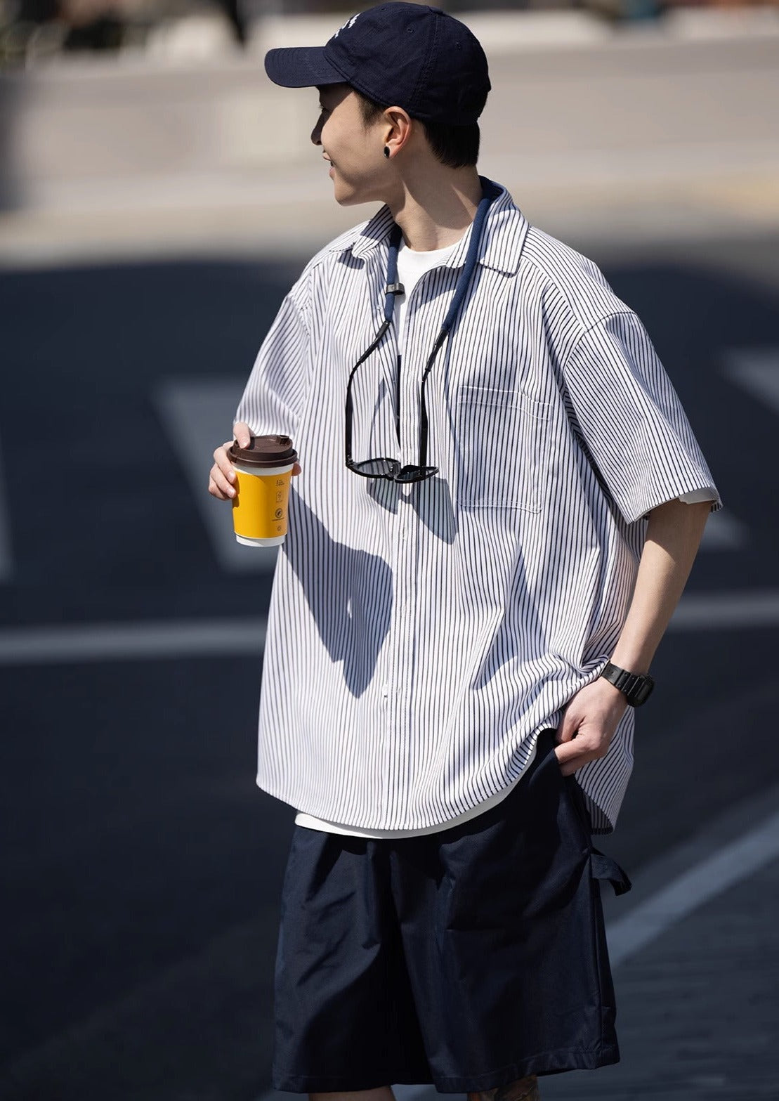 BELLKENIDE Stripe Loose Short Sleeved Shirt