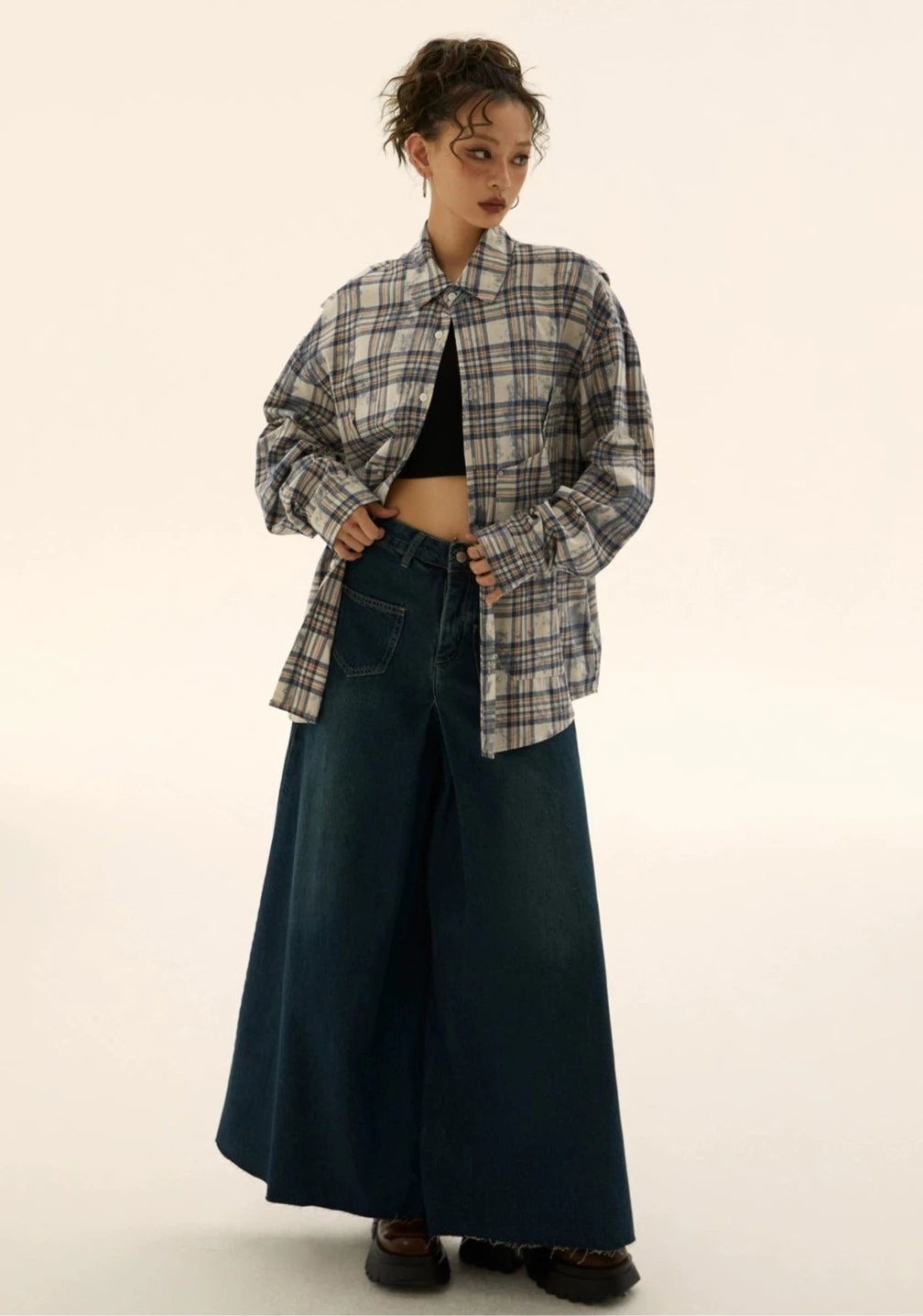 EZEK&STUDIO Retro Plaid Long-Sleeved Shirt