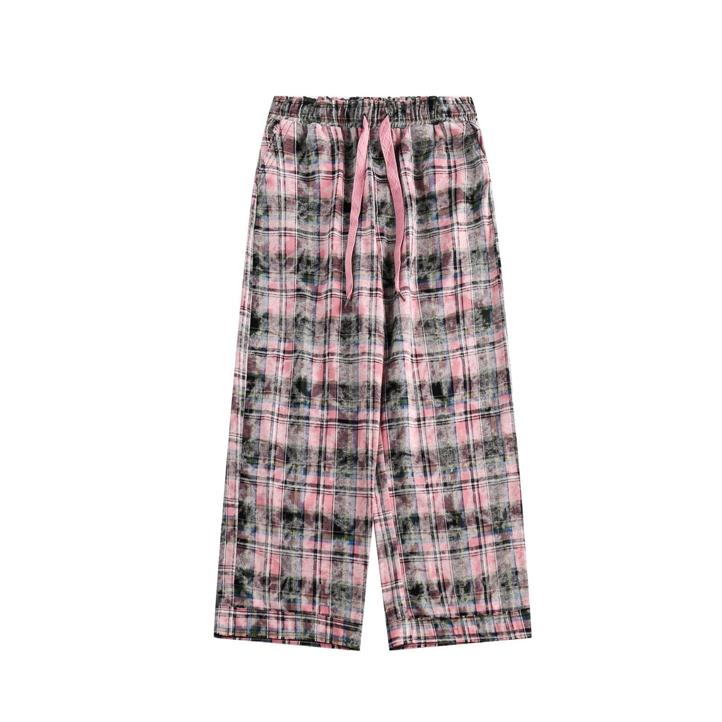 EZEK&STUDIO Pinky Checked Straight Pants
