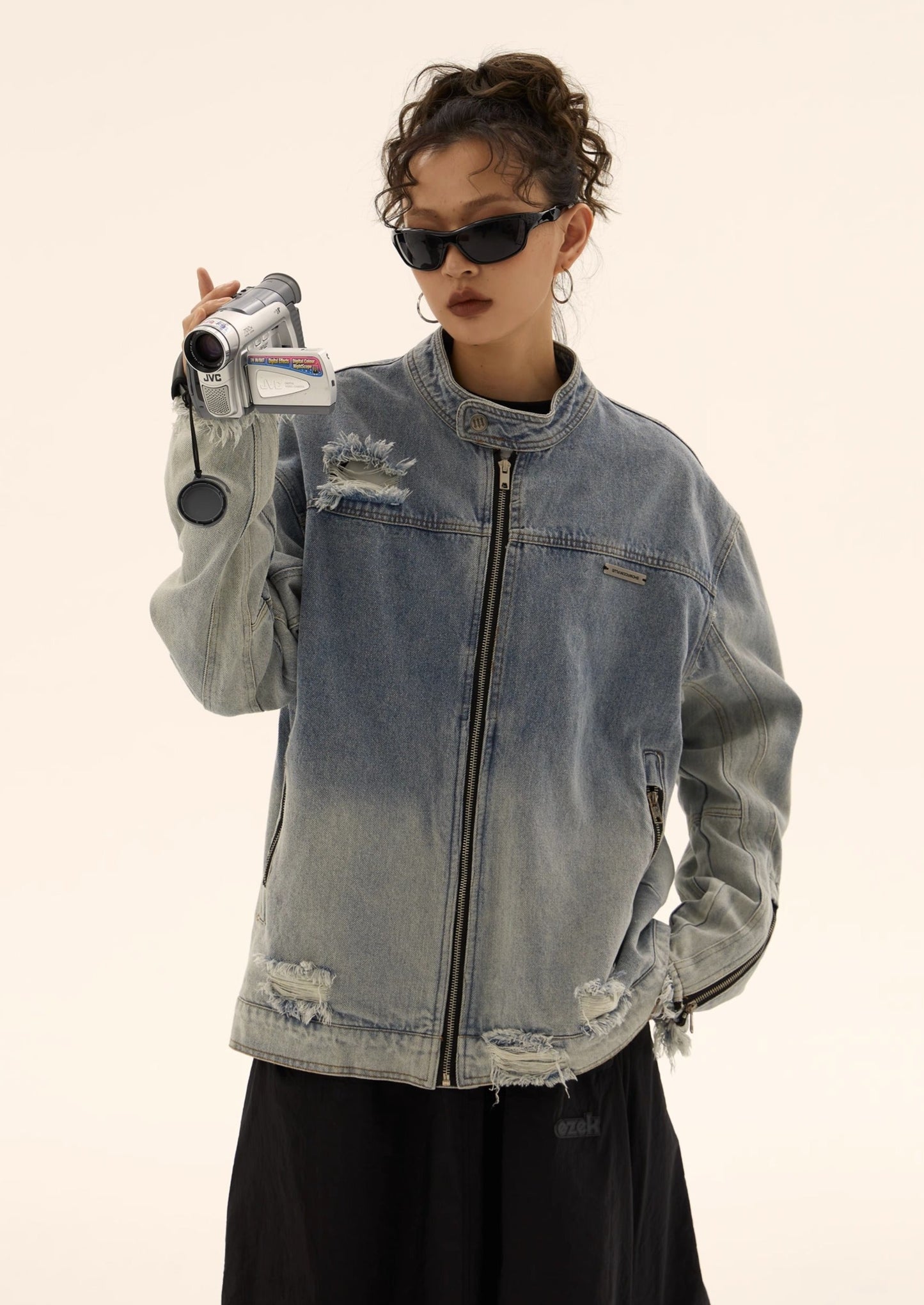 EZEK&STUDIO Washed Biker Denim Jacket