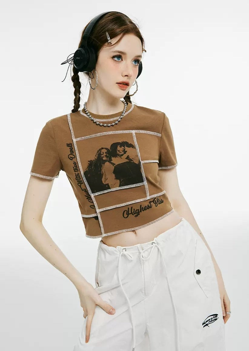 I'M ONE Military Retro Stitching Print T-shirt