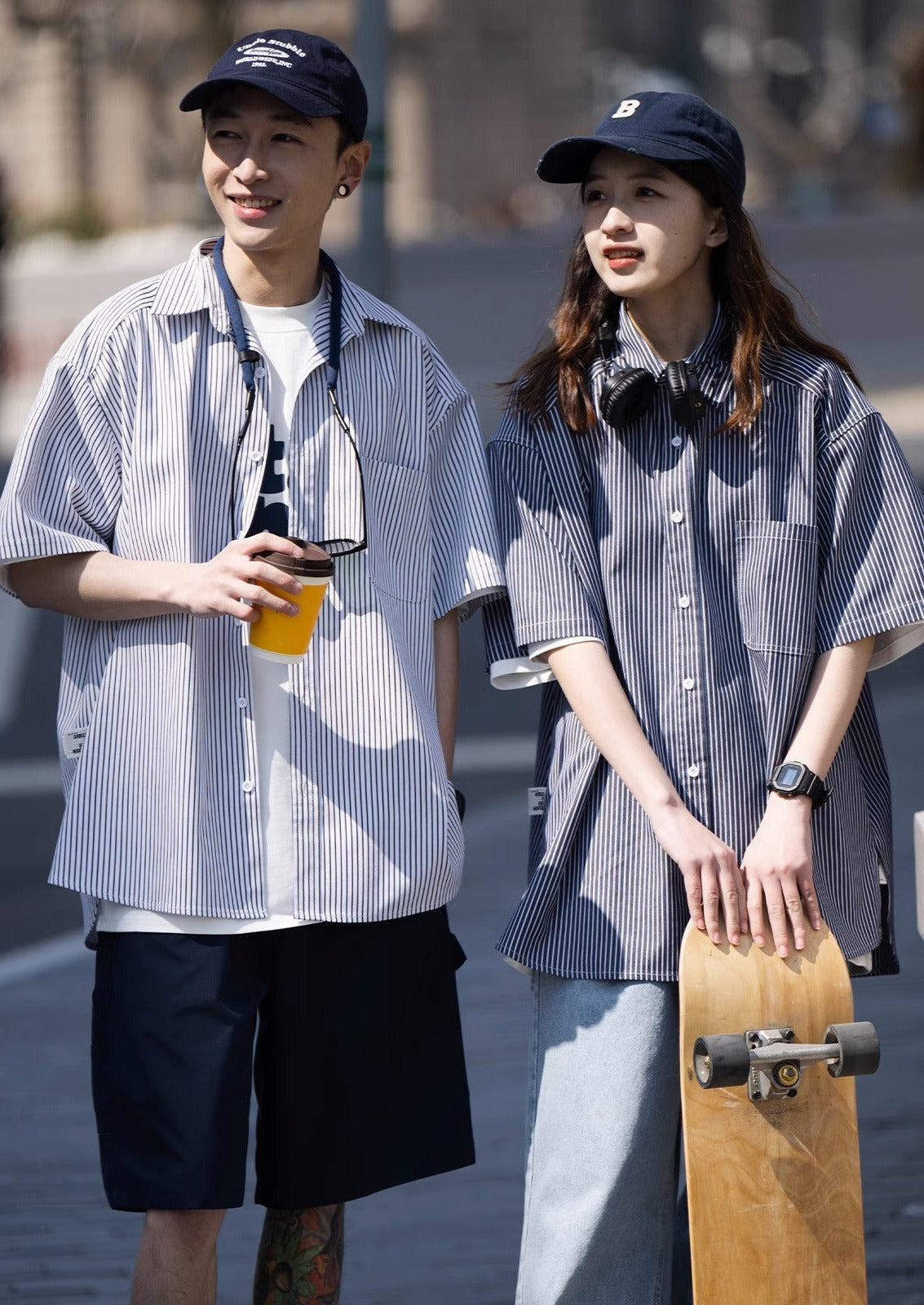 BELLKENIDE Stripe Loose Short Sleeved Shirt