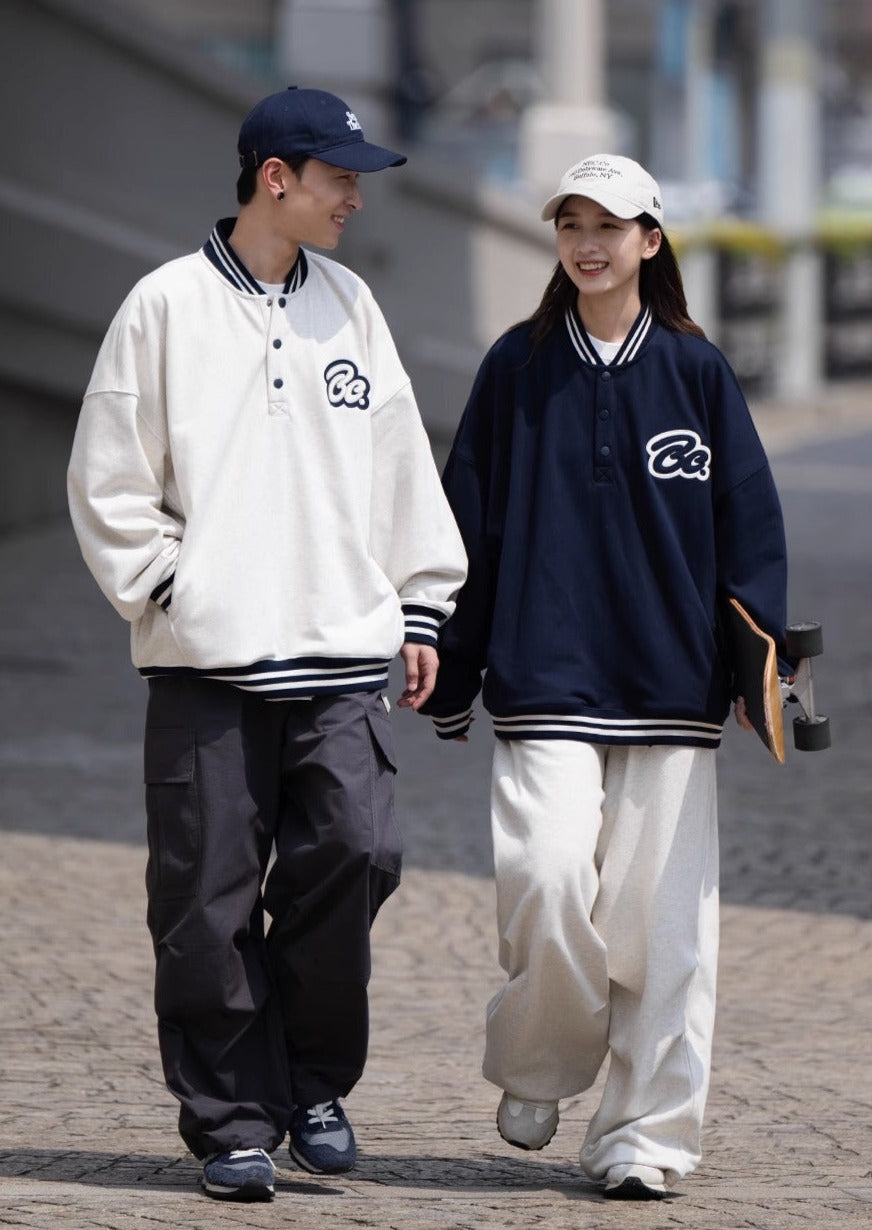 BELLKENIDE Retro Loose Baseball Collar Sweatshirt