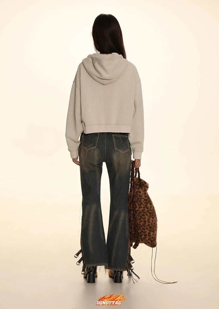 DONOTTAG American casual TAG double zipper hooded short sweatshirt
