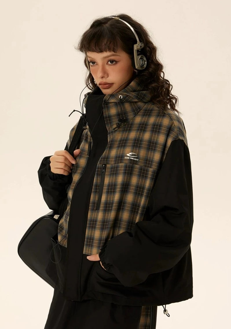 EZEK&STUDIO Checked Hooded Jacket