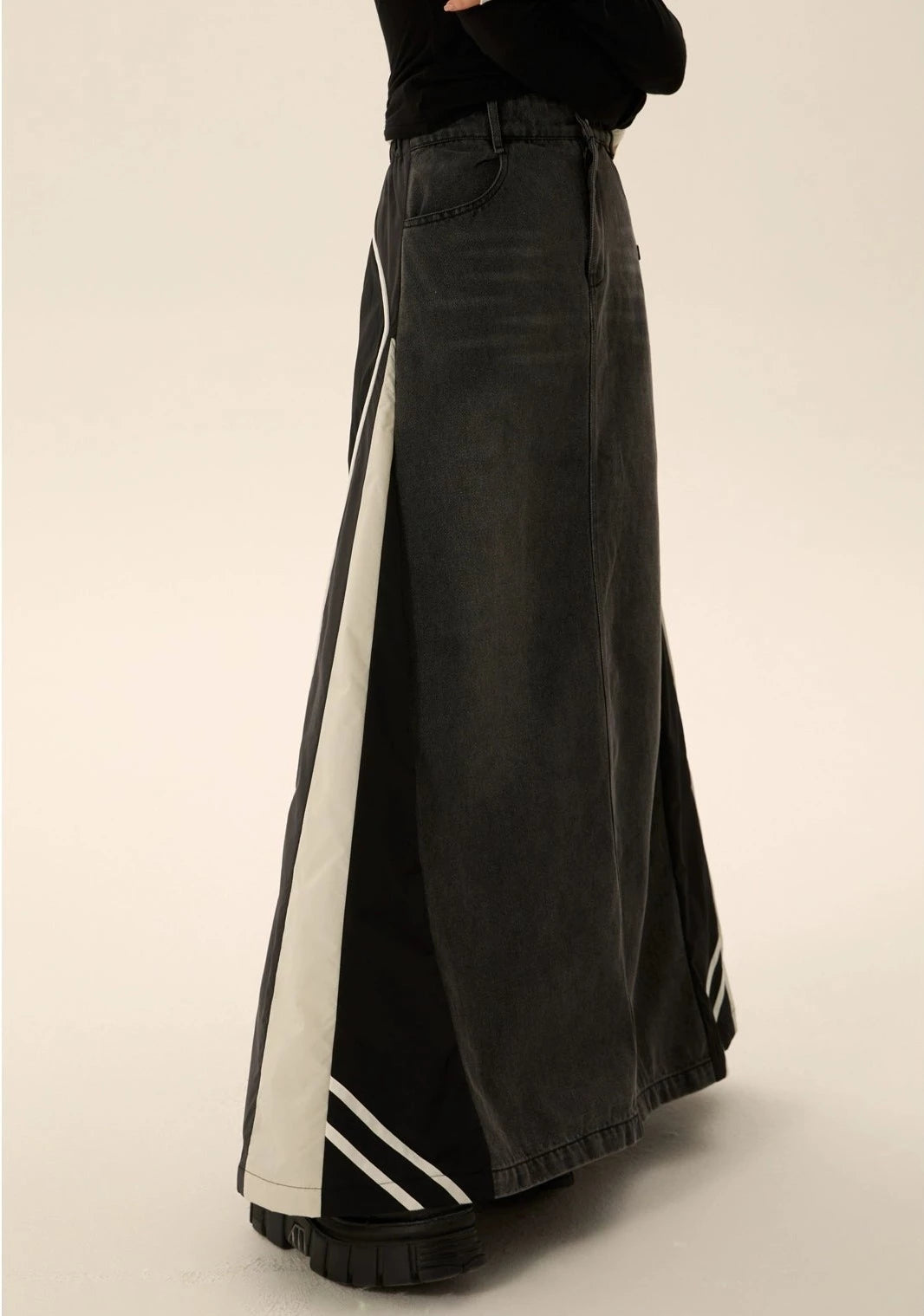 EZEK&STUDIO Vintage Splicing Denim Skirt