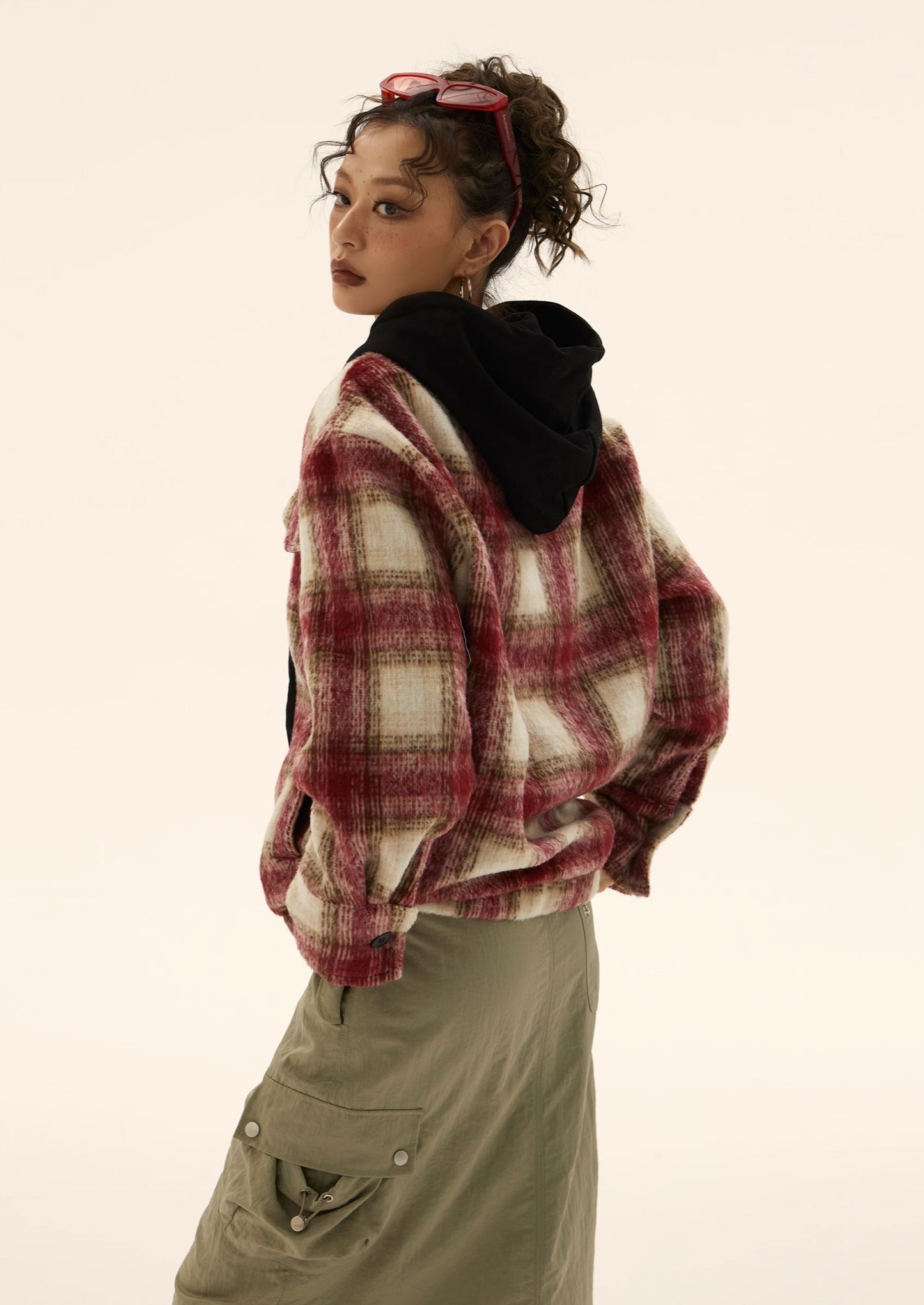 EZEK&STUDIO Plaid Splicing Hooded Jacket