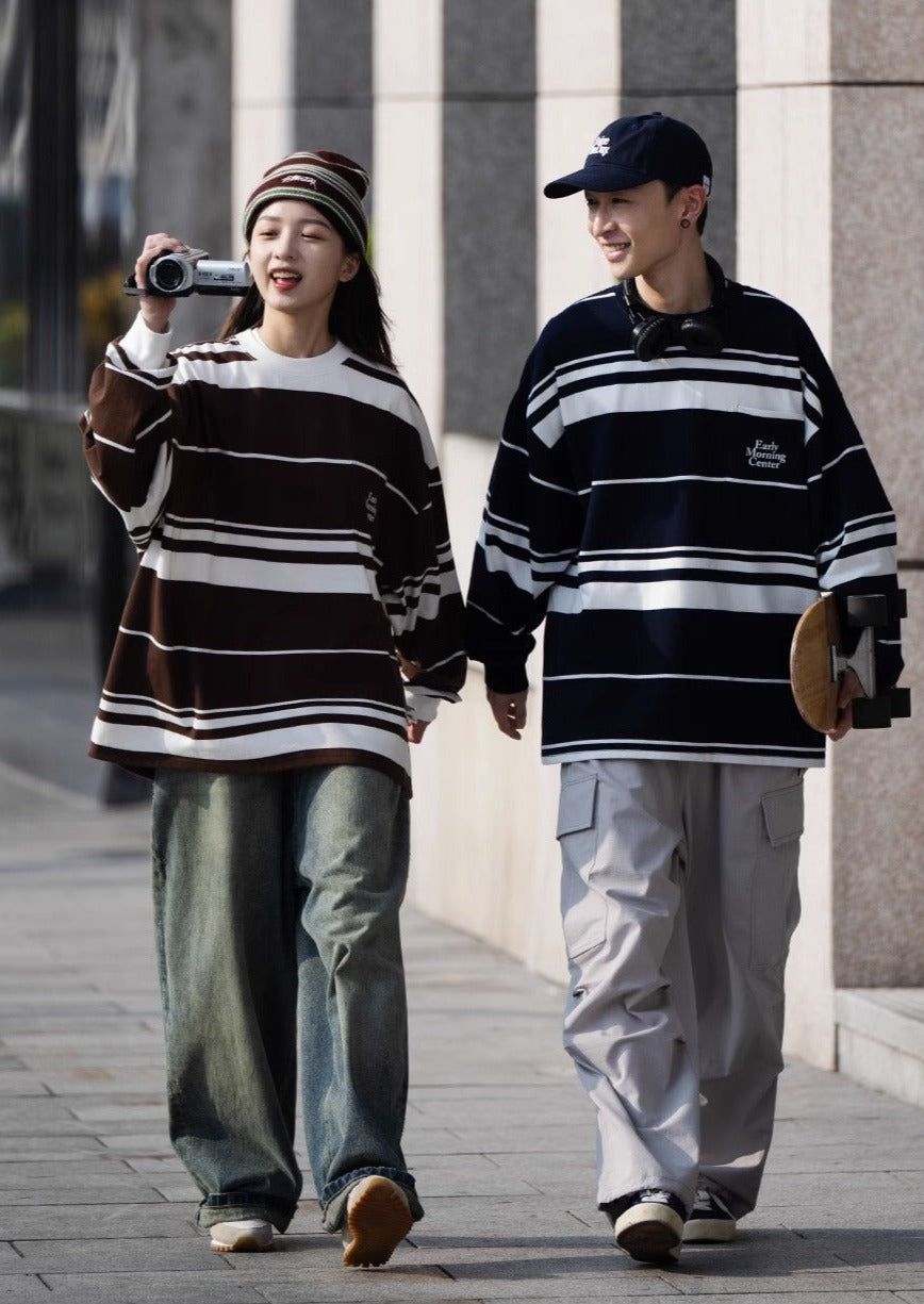 BELLKENIDE Classic Retro Striped Long Sleeve Shirt T-Shirt