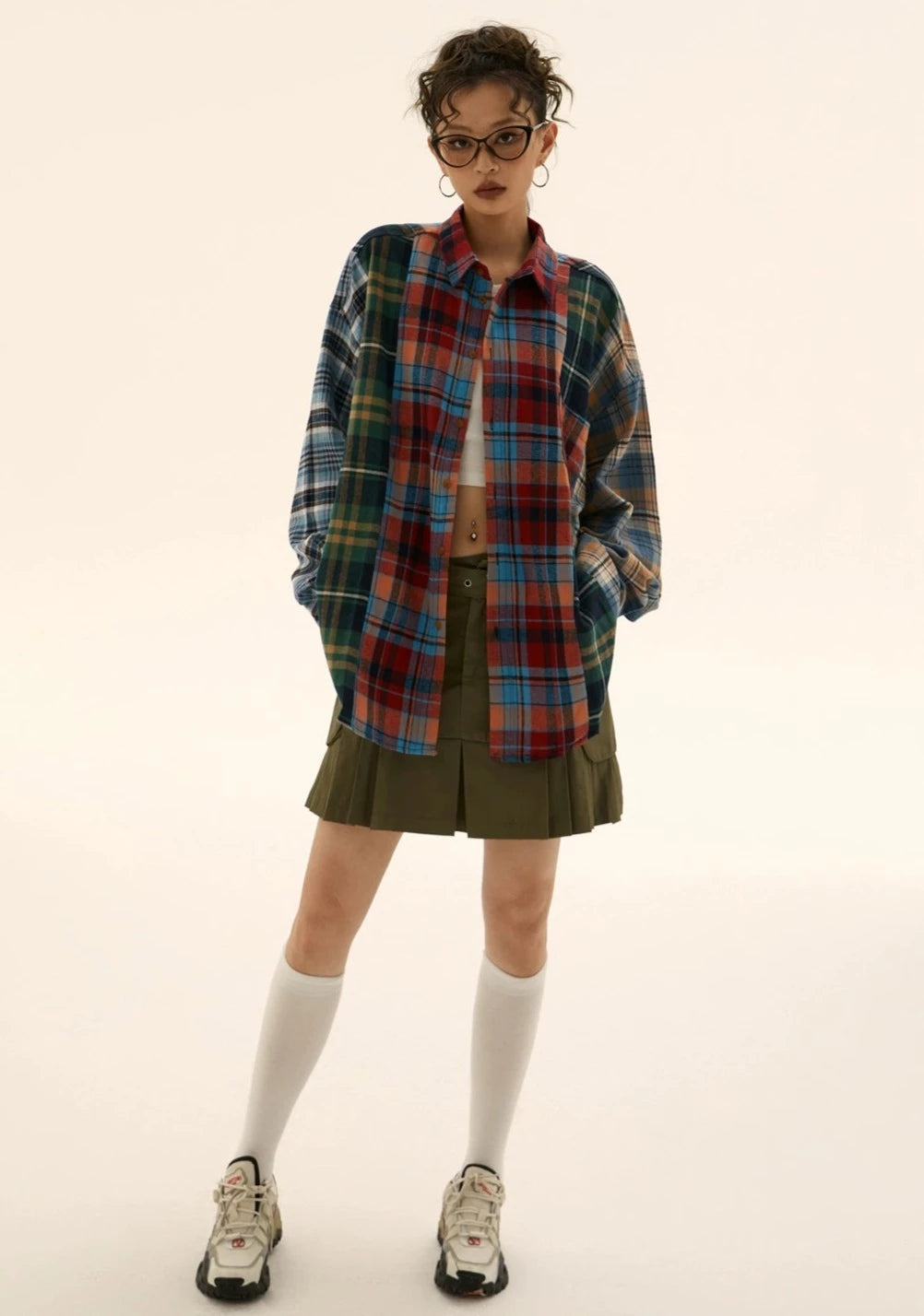 EZEK&STUDIO Dopamine Splicing Plaid Shirt