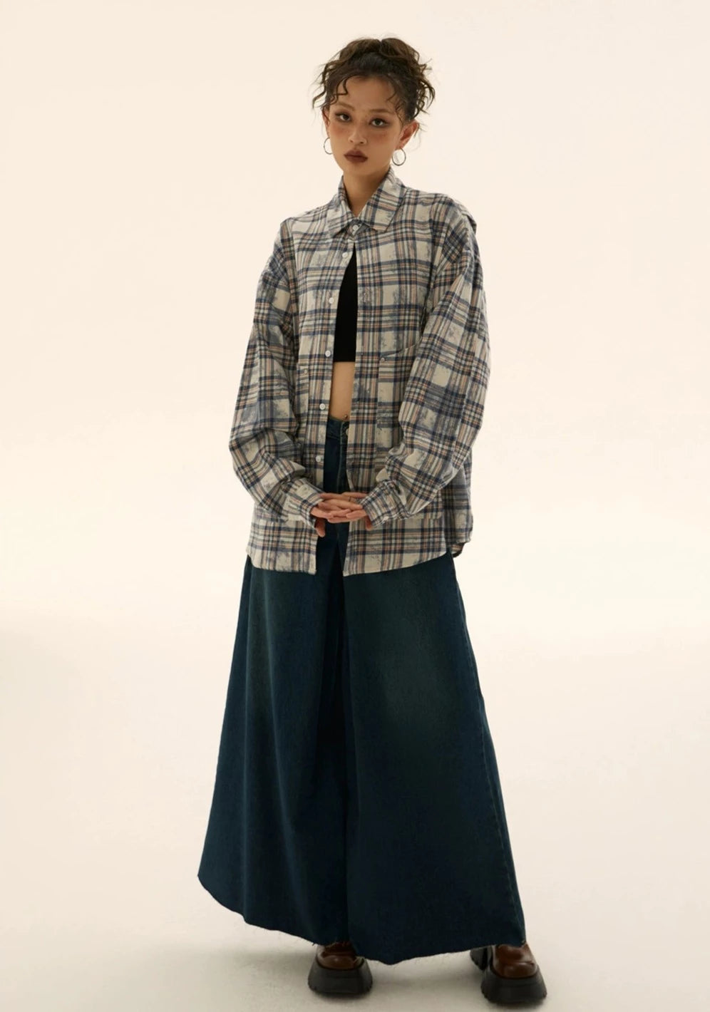 EZEK&STUDIO Retro Plaid Long-Sleeved Shirt