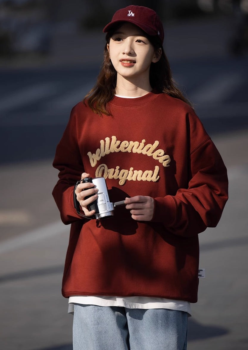 BELLKENIDE Retro Towel Embroidery Crew Neck Sweatshirt