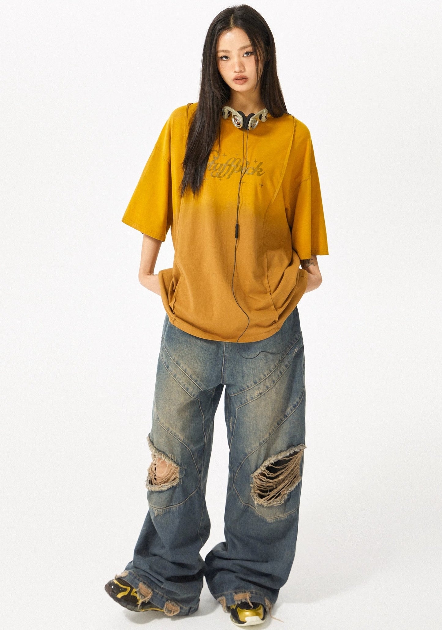EZEK&STUDIO American Retro Loose Yellow T-shirt