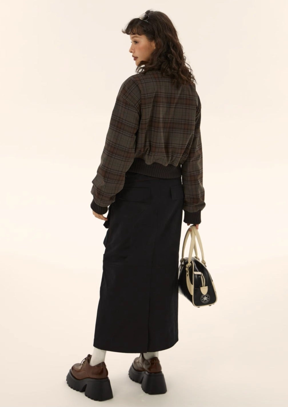 EZEK&STUDIO Vintage Plaid Short Baseball Jacket