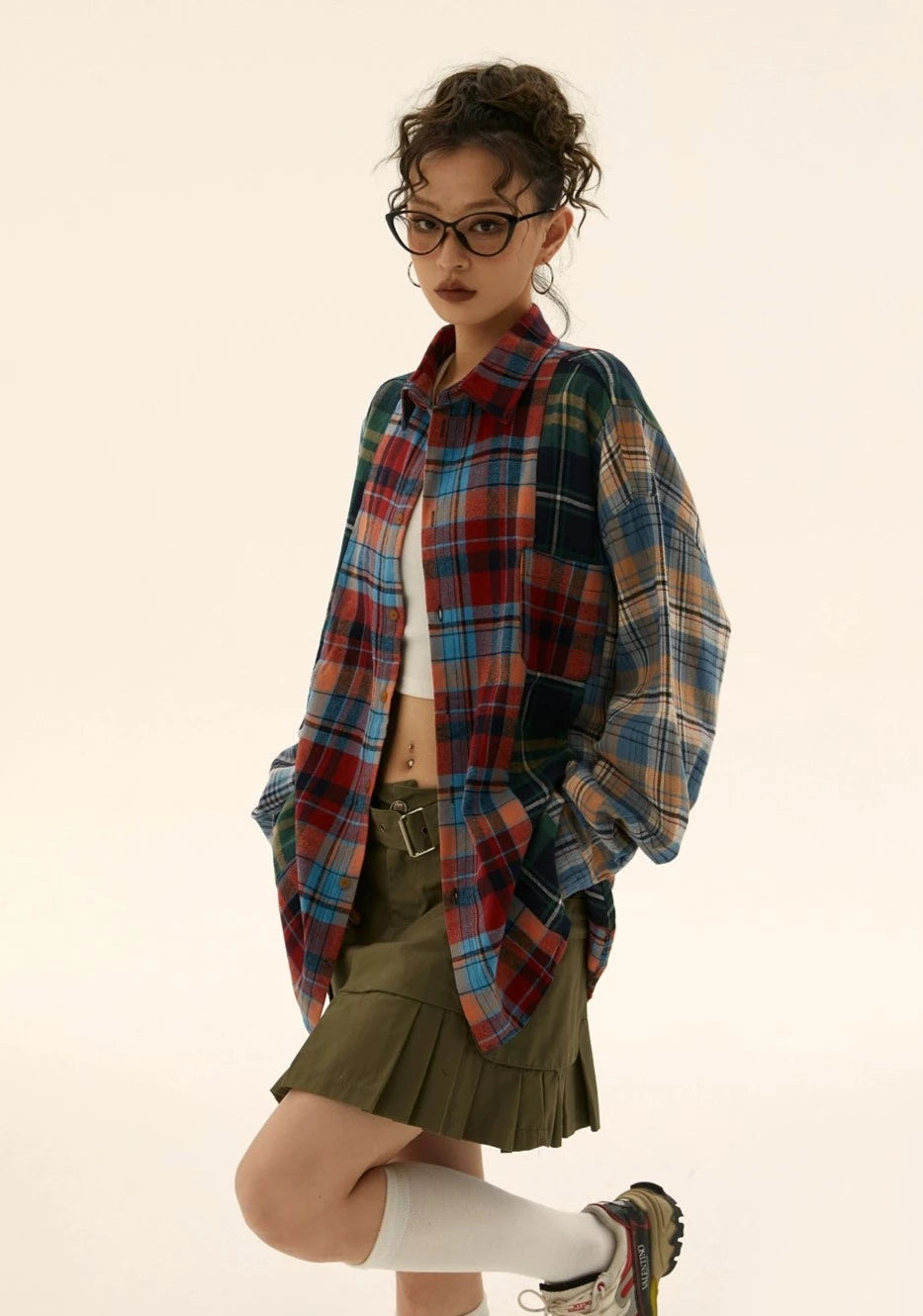 EZEK&STUDIO Dopamine Splicing Plaid Shirt