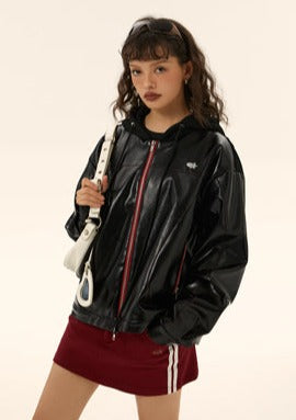 EZEK&STUDIO Hooded Leather Jacket