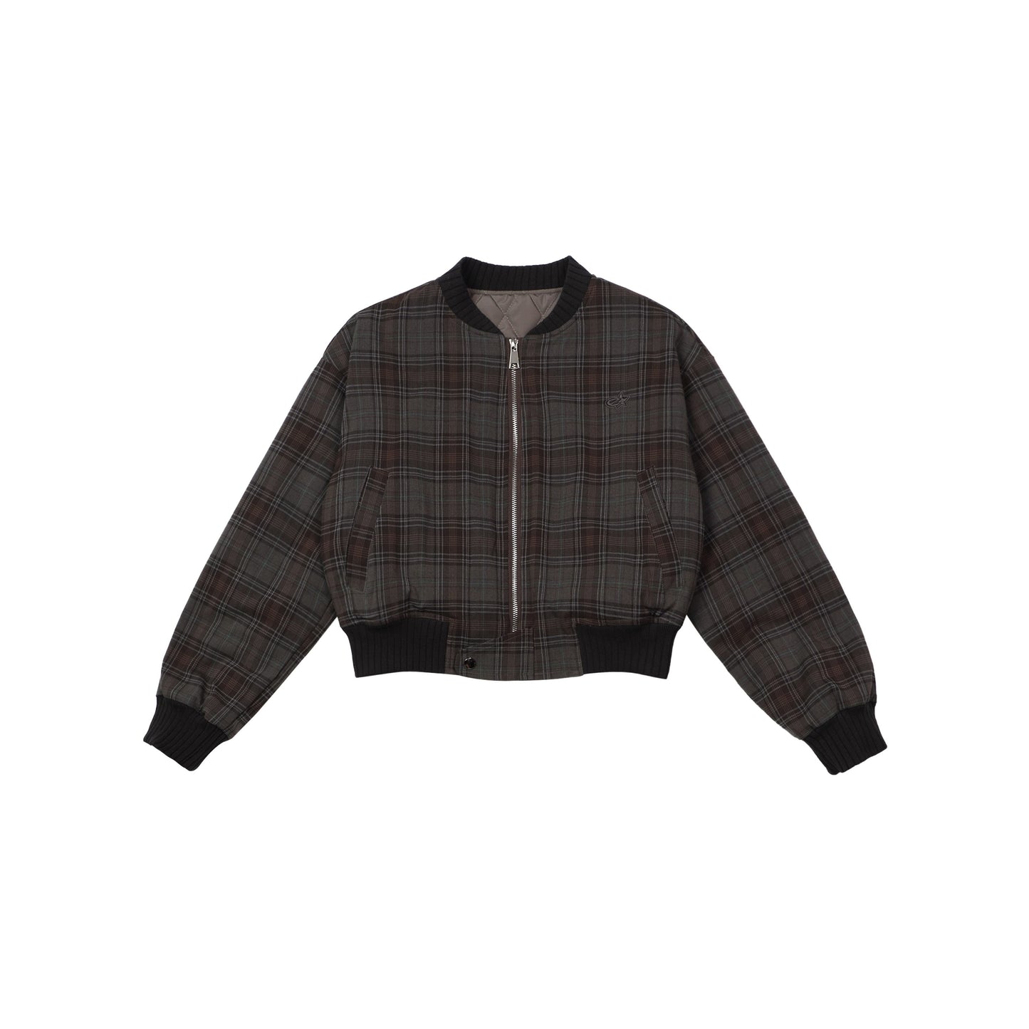 EZEK&STUDIO Vintage Plaid Short Baseball Jacket