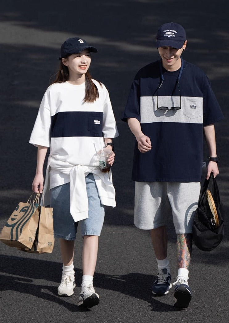 BELLKENIDE Patchwork Block Round Neck T-shirt