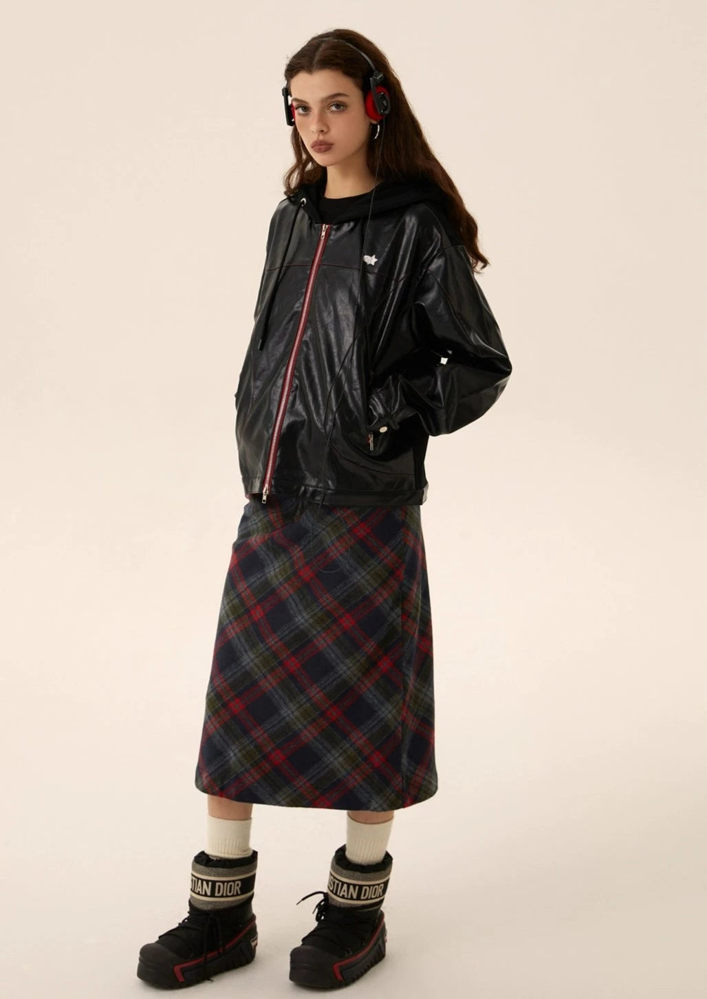 EZEK&STUDIO Hooded Leather Jacket