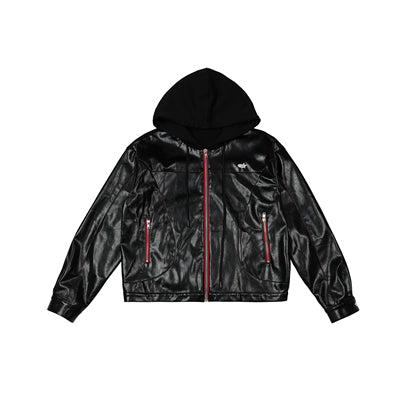 EZEK&STUDIO Hooded Leather Jacket