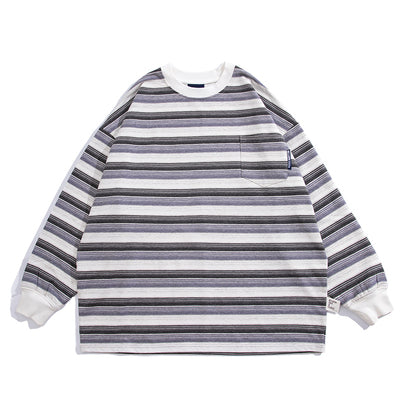 BELLKENIDE Seersucker Striped Long-Sleeved T-shirt