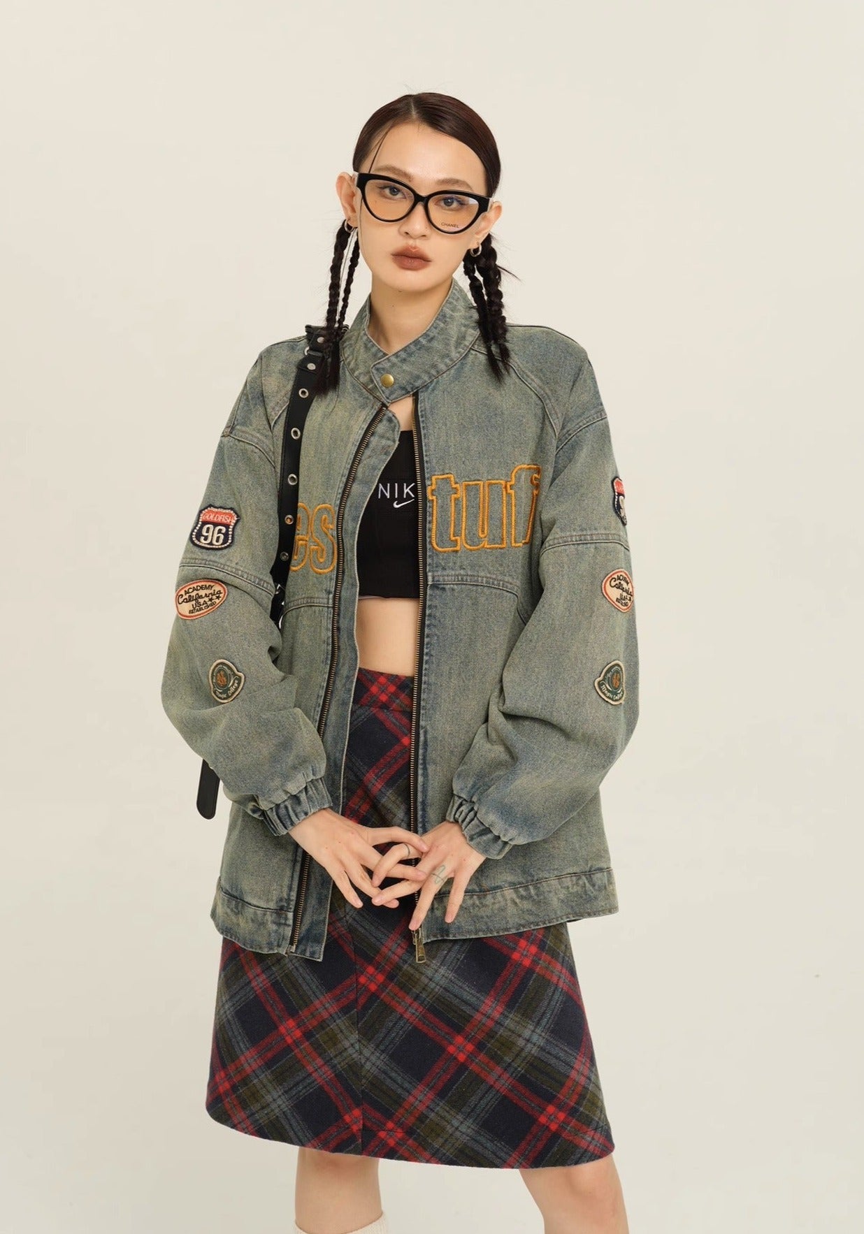 EZEK&STUDIO Biker Wind Vintage Denim Jacket