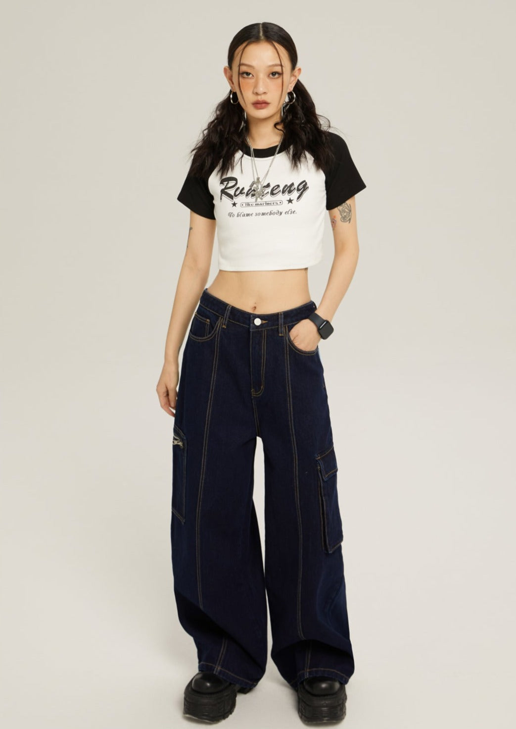 EZEK&STUDIO Indigo Blue Pocket Denim Pants