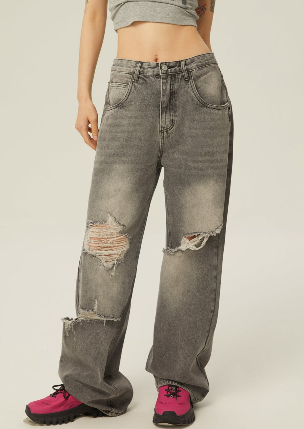 EZEK&STUDIO Damaged Black Denim Pants