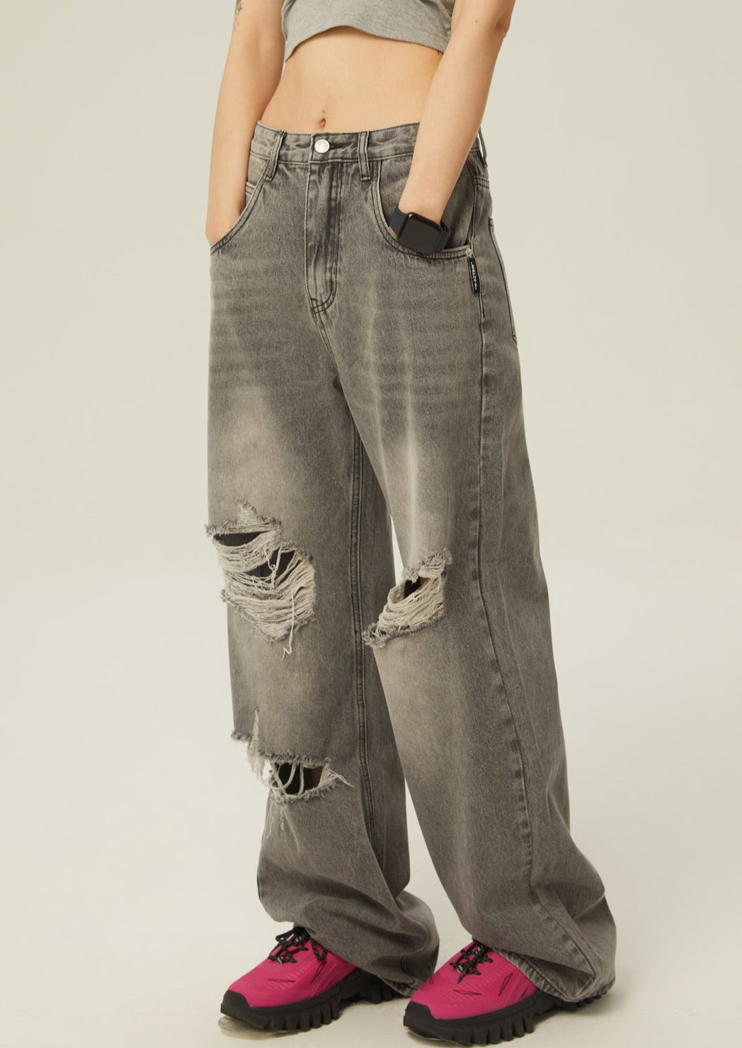 EZEK&STUDIO Damaged Black Denim Pants