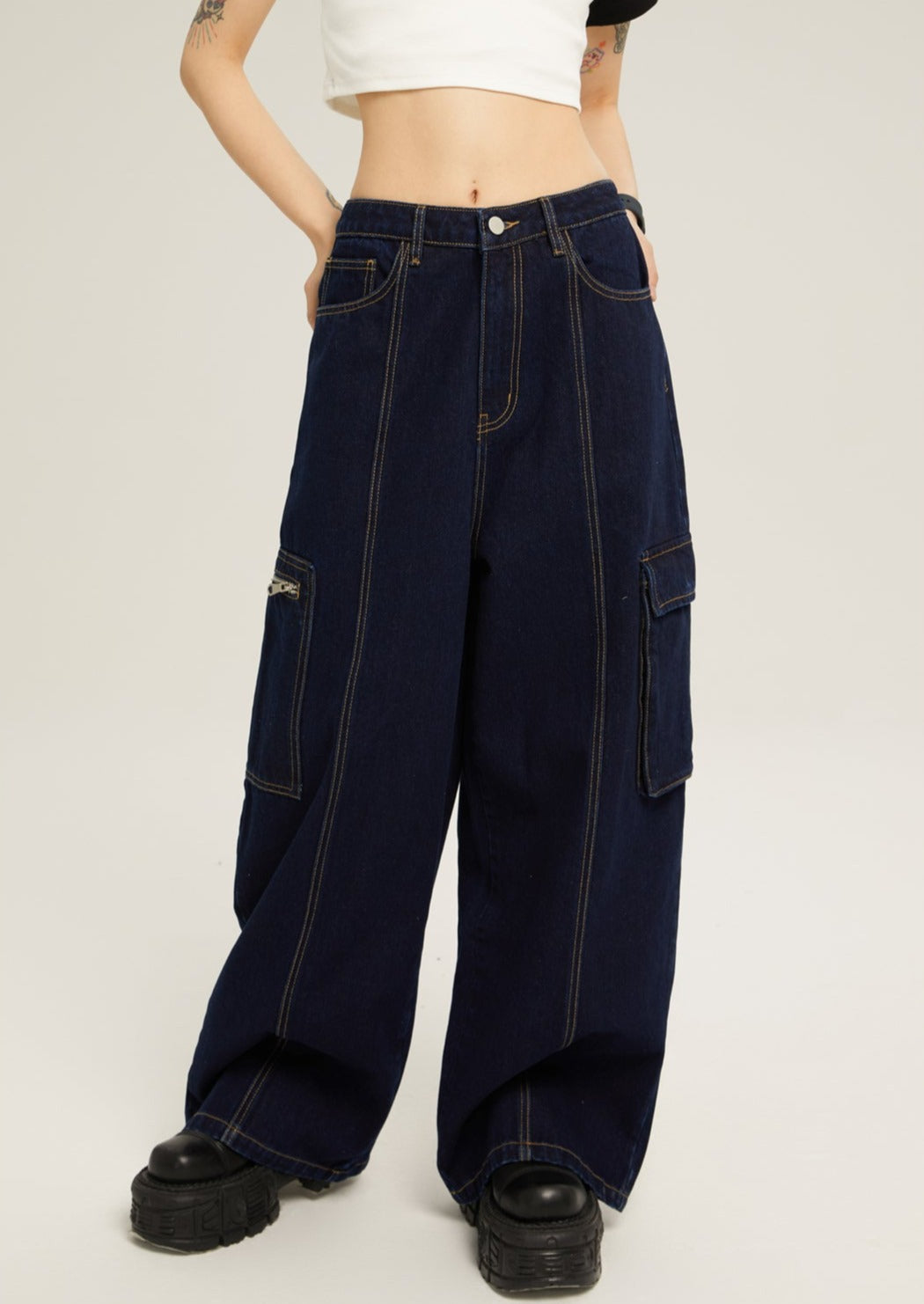 EZEK&STUDIO Indigo Blue Pocket Denim Pants
