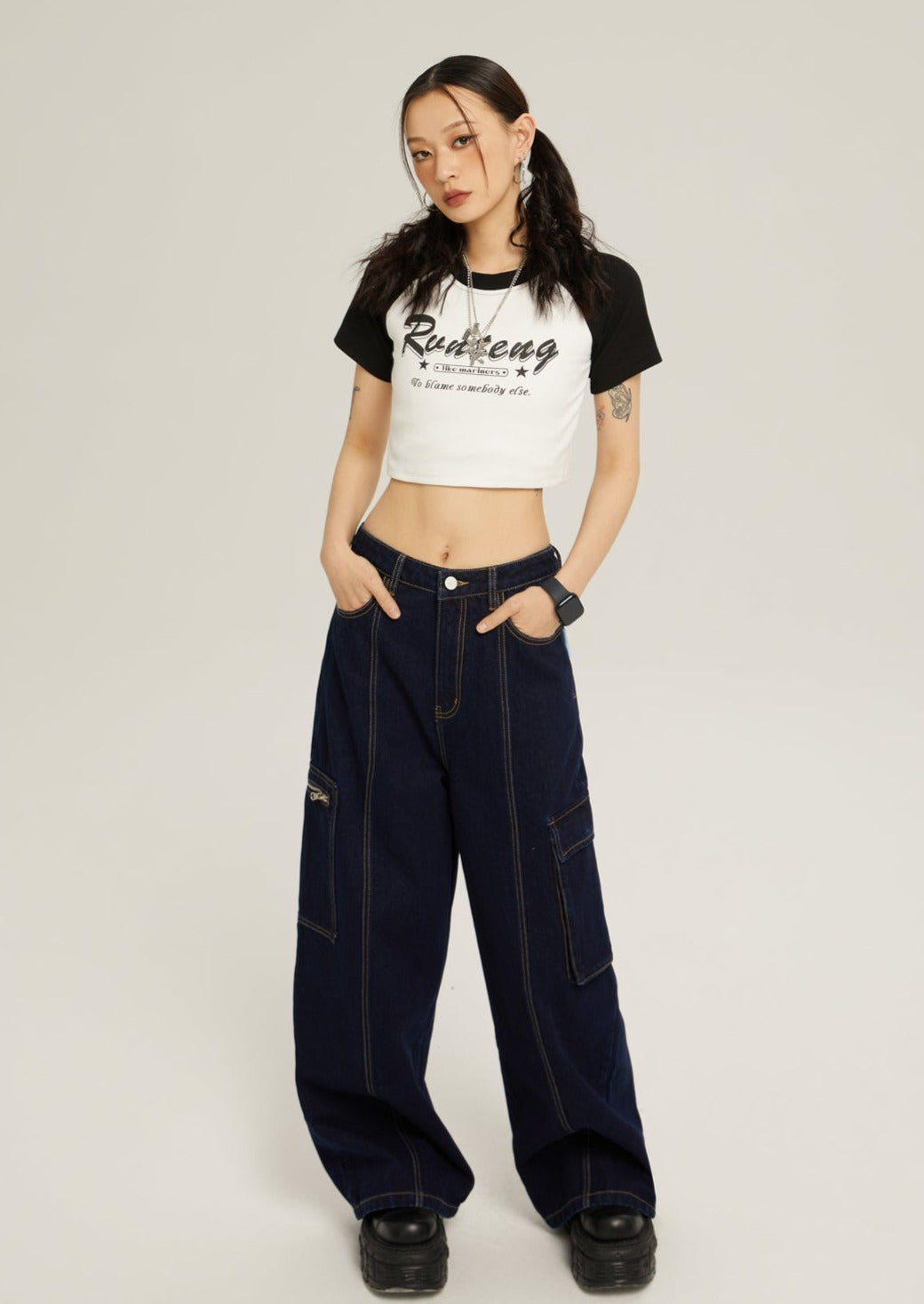 EZEK&STUDIO Indigo Blue Pocket Denim Pants
