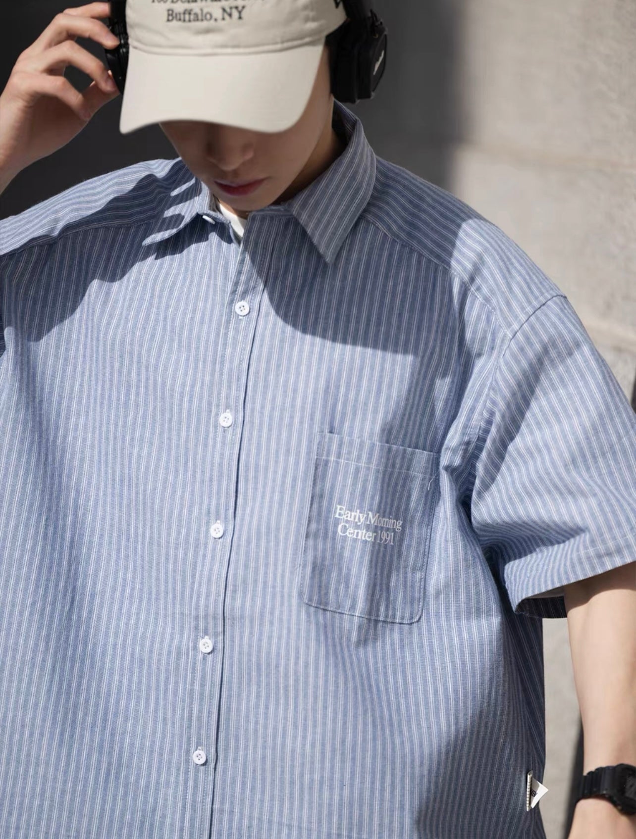 BELLKENIDE Retro vertical striped short sleeve shirt