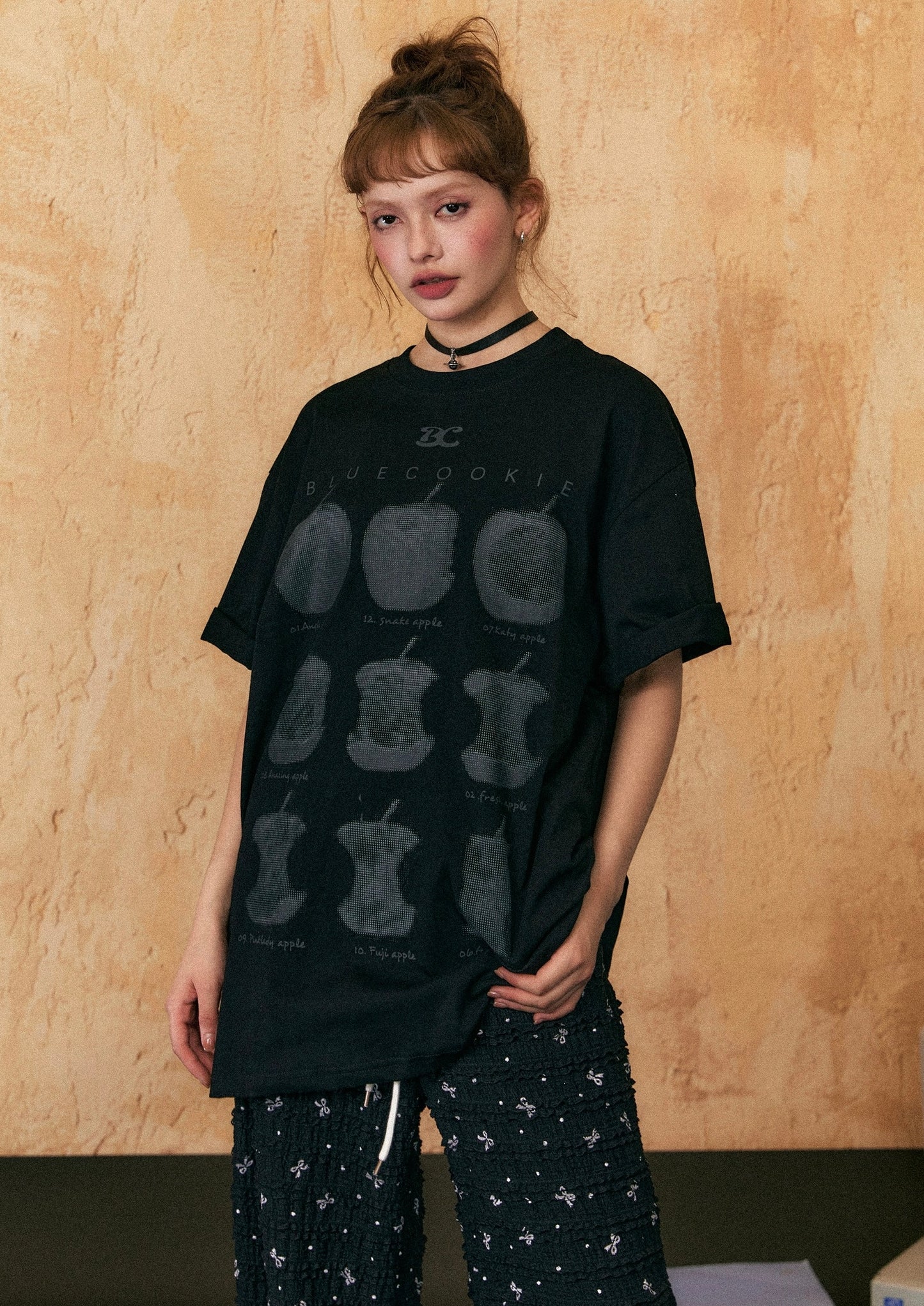 EZEK&STUDIO Apple print loose short sleeve T-shirt