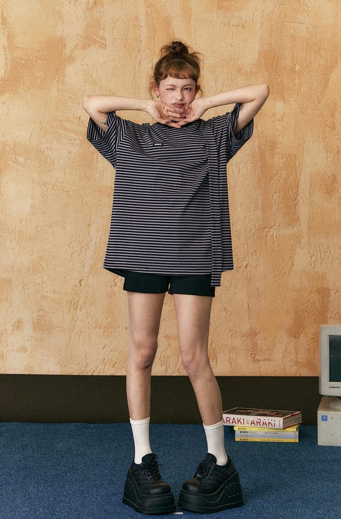 EZEK&STUDIO Casual Retro Striped Short Sleeve T-Shirt