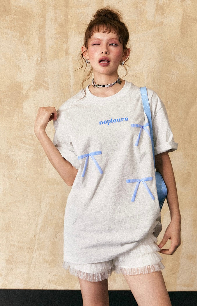 EZEK&STUDIO American Retro ribbon Short Sleeve T-Shirt