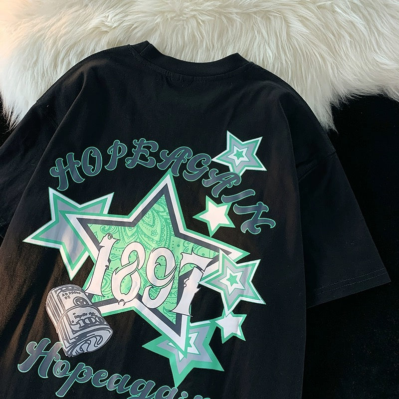 Konggeins American Retro star print short sleeve T-shirt