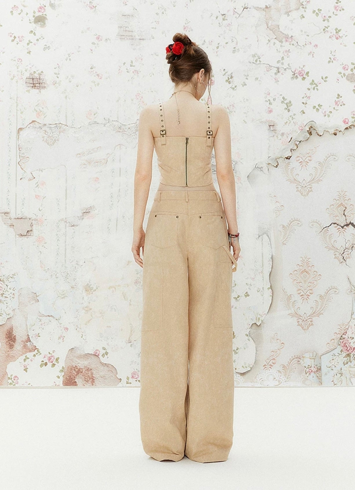 I'M ONE Retro distressed high waist slim overalls