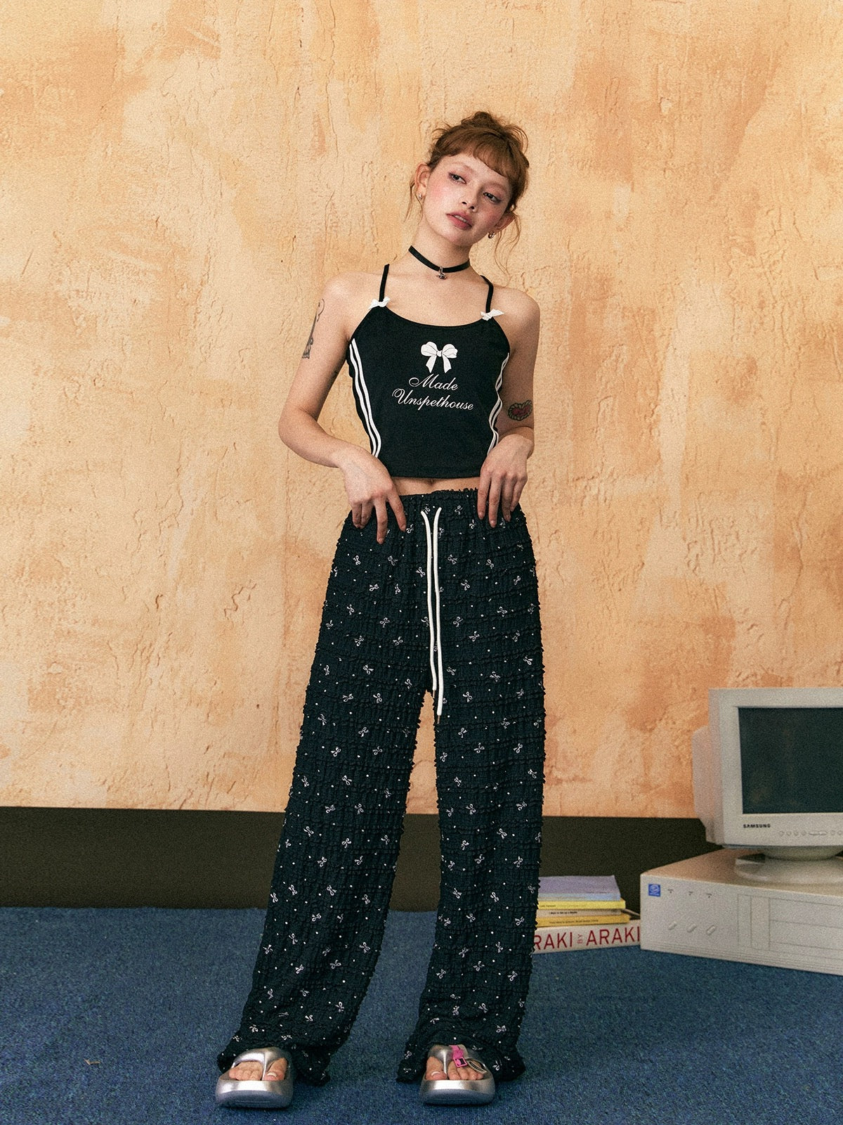 EZEK&STUDIO Printed lace straight pants