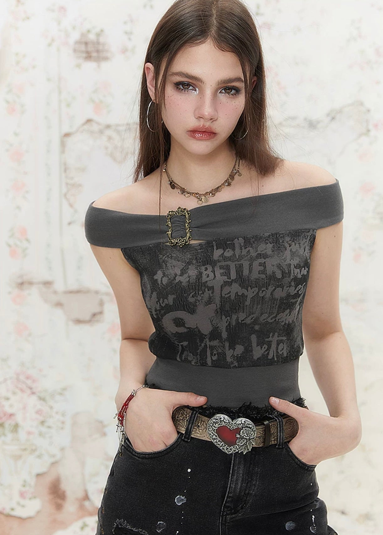 I'M ONE American retro one shoulder short sleeve T-shirt