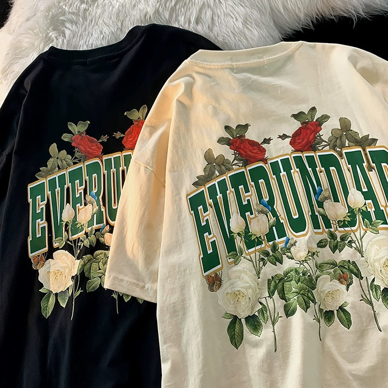 Konggeins Retro rose short sleeve T-shirt