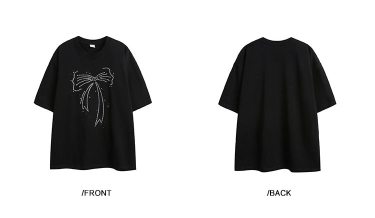 EZEK&STUDIO Ribbon Black short sleeve T-shirt